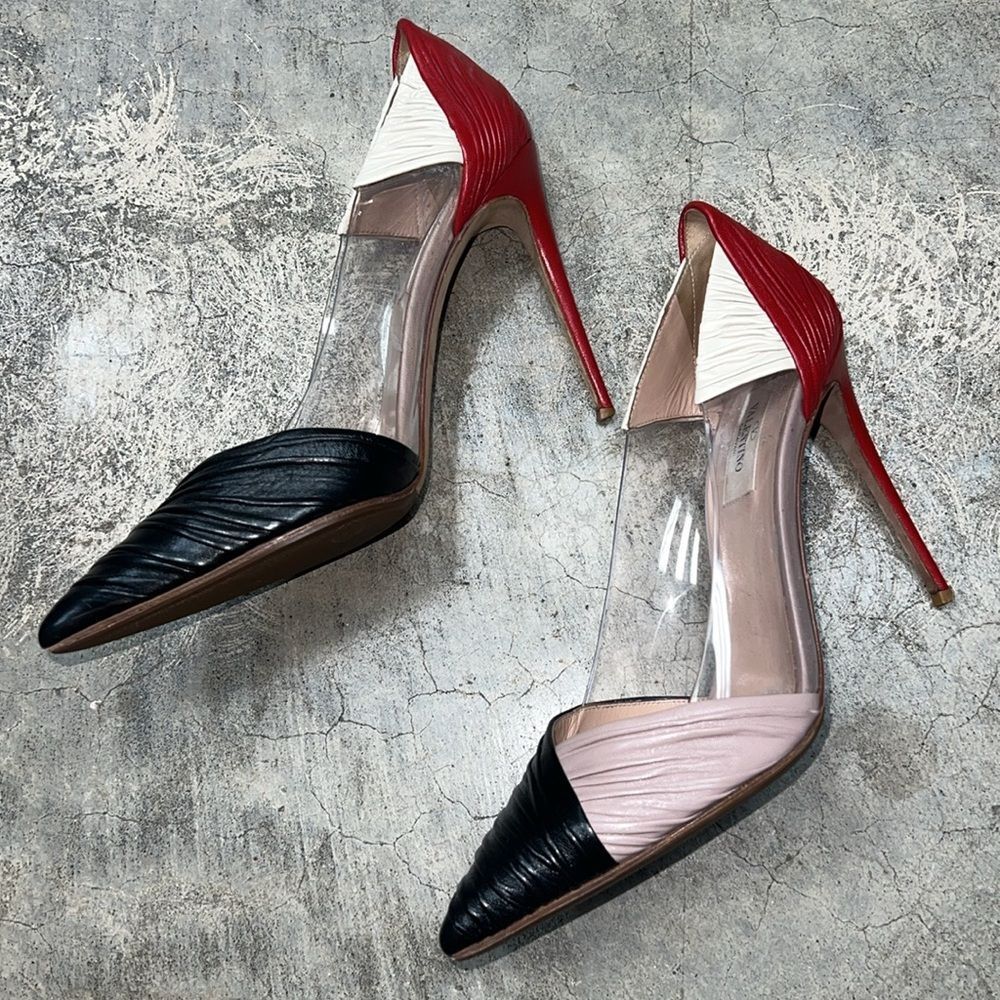 Valentino Red Black Nude PVC Pointed Toe D'Orsay Pump - Picture 6 of 7